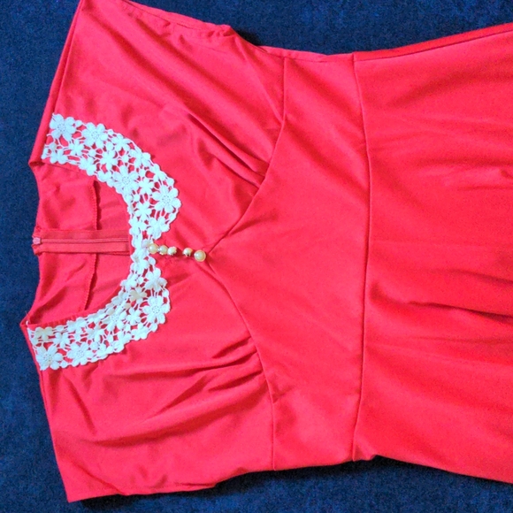Trendsgal red dress with white lace peter pan collar, NWOT, XXL - Picture 2 of 6